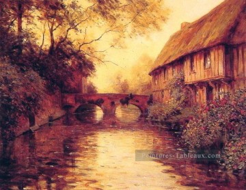 Maisons au bord de la rivière paysage Louis Aston Knight Peinture à l'huile